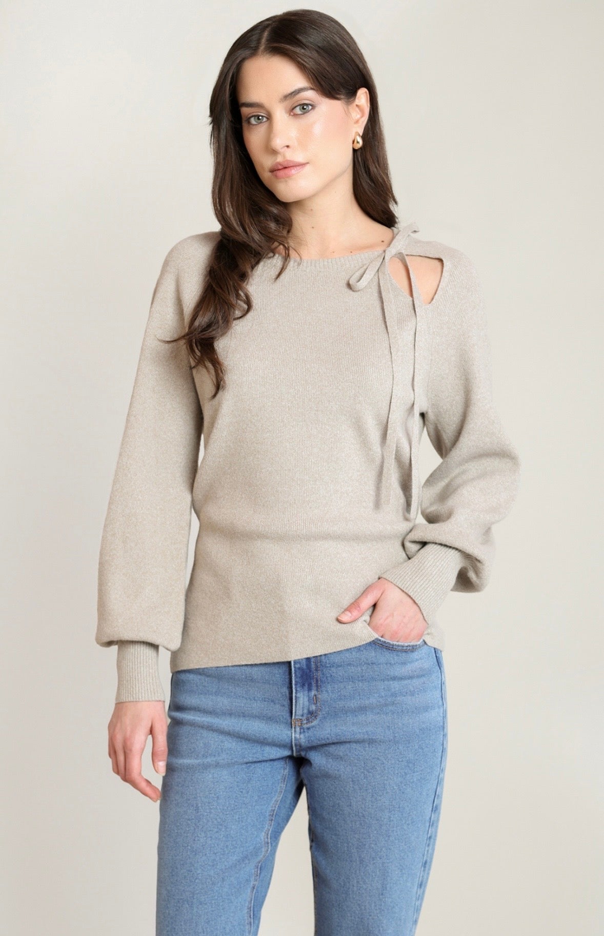 Light Taupe Slit Back Sweater