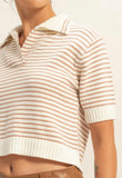 Cream Striped Collard Sweater