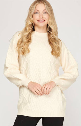 Cream Cable Knit Tunic Sweater