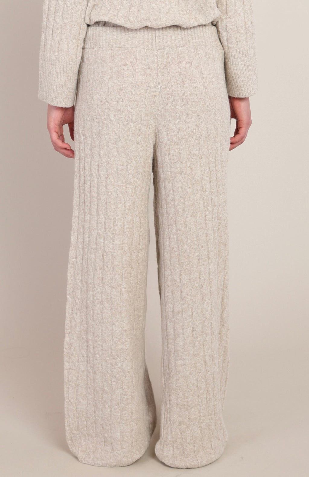 Beige Cable Knit Wide Leg Pants