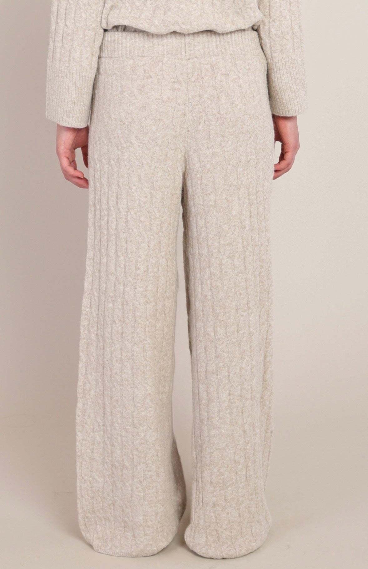 Beige Cable Knit Wide Leg Pants