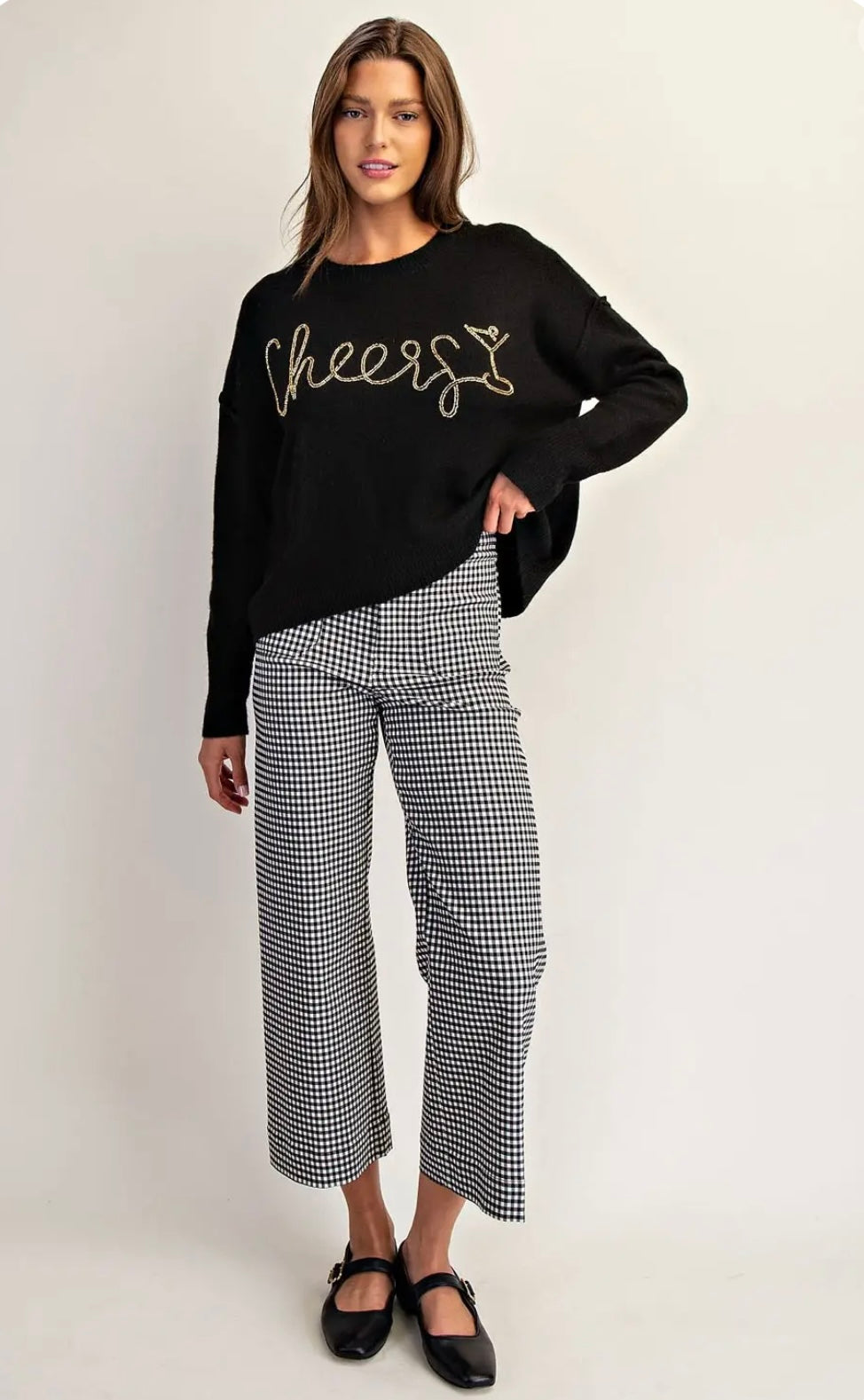 Black Beaded Cheers Sweater