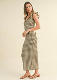 Olive Check Crochet Maxi Dress