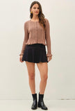 Mocha Pointelle Crop Cardigan