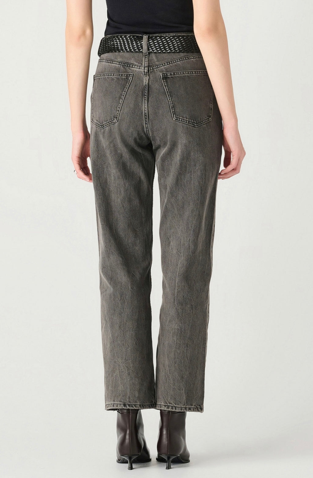 Grey High Rise Straight Leg Jeans