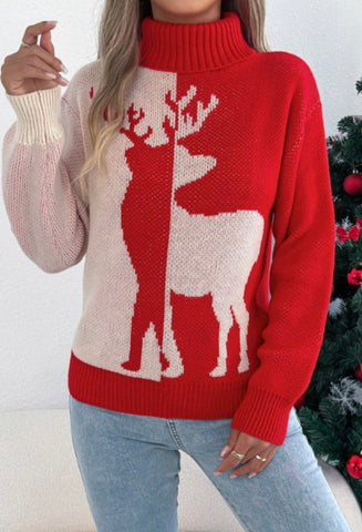 Red Reindeer Colorblock Sweater