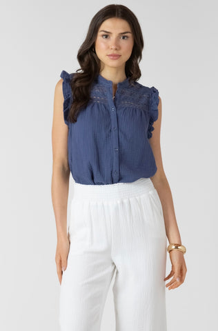 Blue Sleeveless Peasant Top