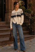 Ivory Argyle Zip Cardigan