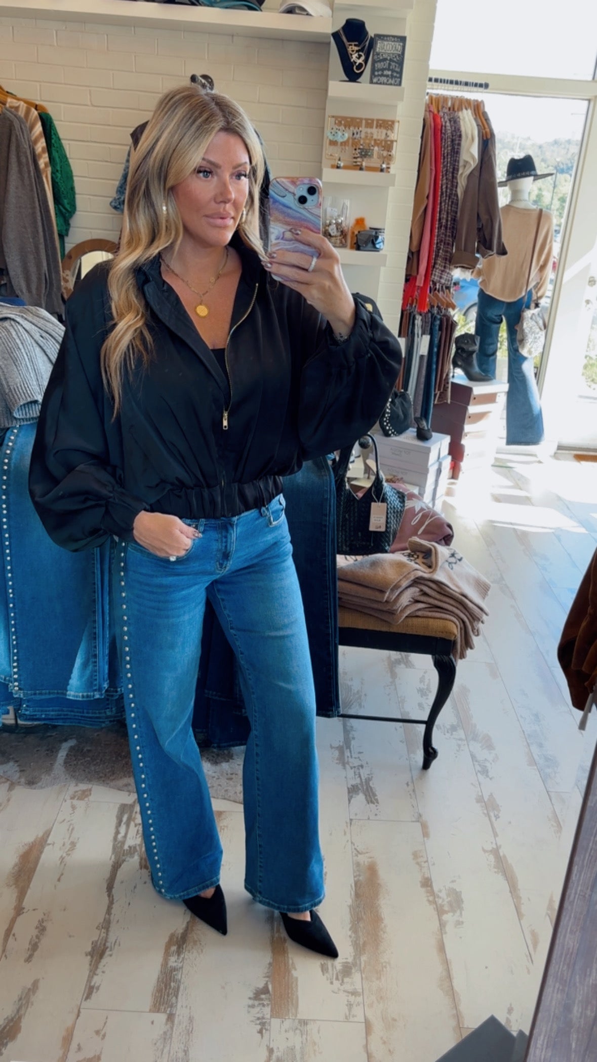 Black Satin Bomber Jacket