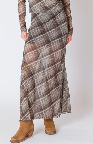Plaid Mesh Maxi Skirt