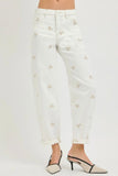 Cream Floral Barrel Jeans