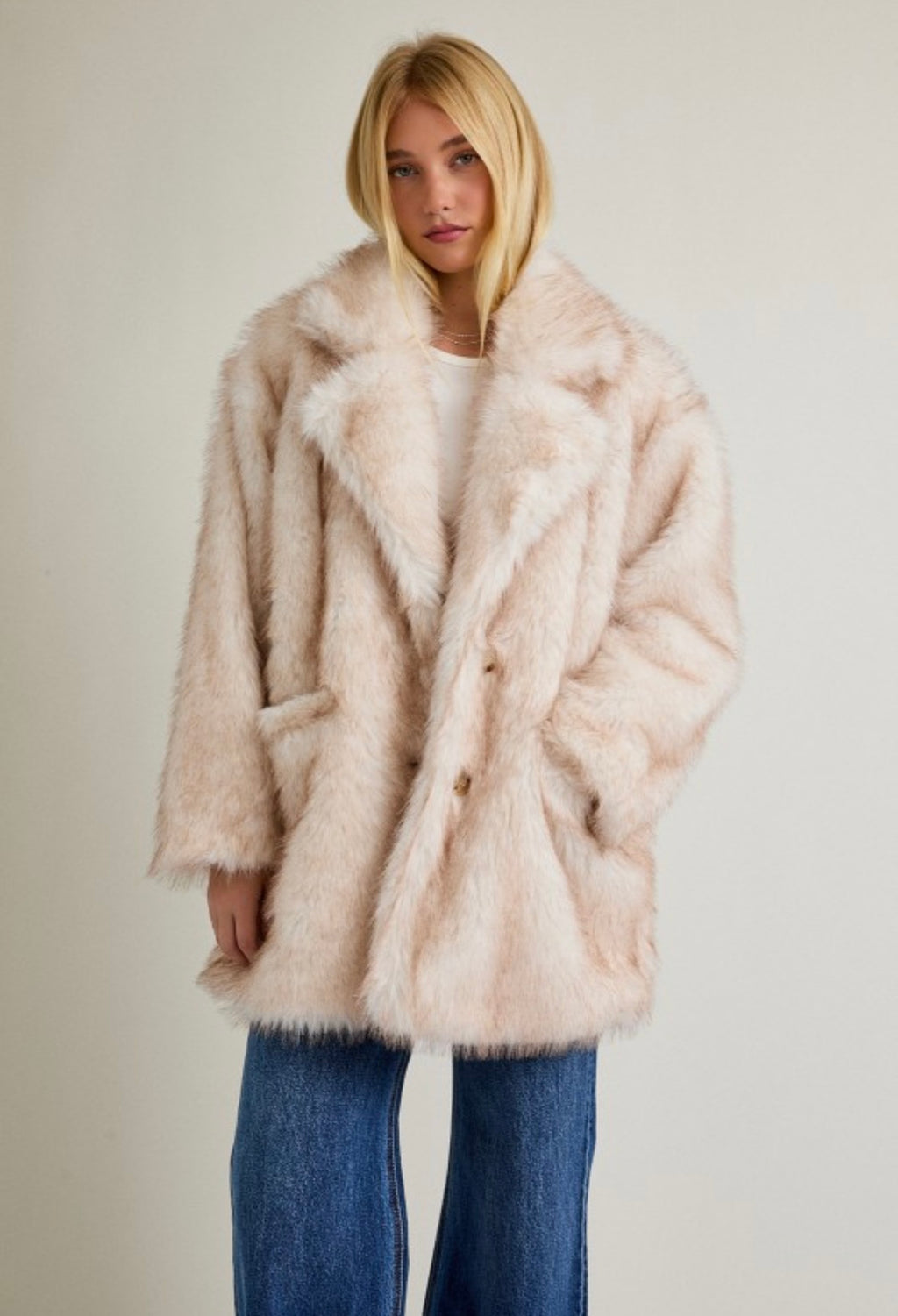 Cream Mix Faux Fur Coat