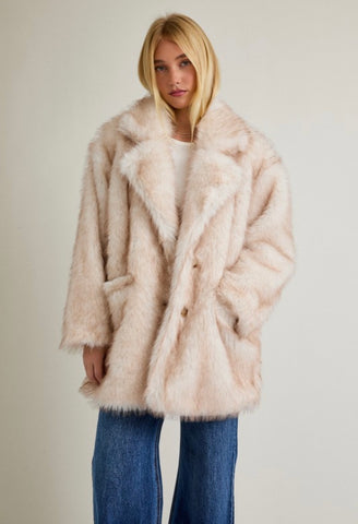Cream Mix Faux Fur Coat