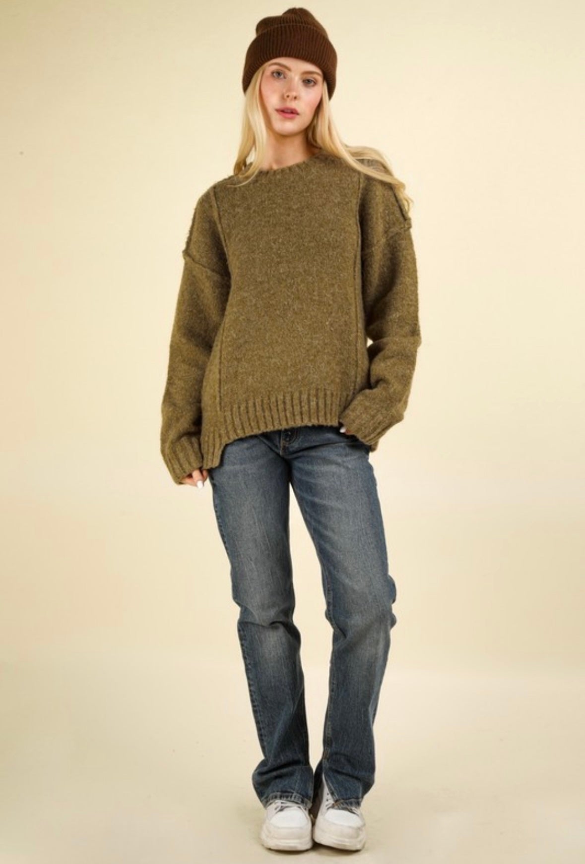 Olive Reverse Stitch Sweater