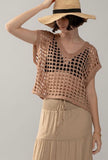 Tan Crochet Knit Sweater