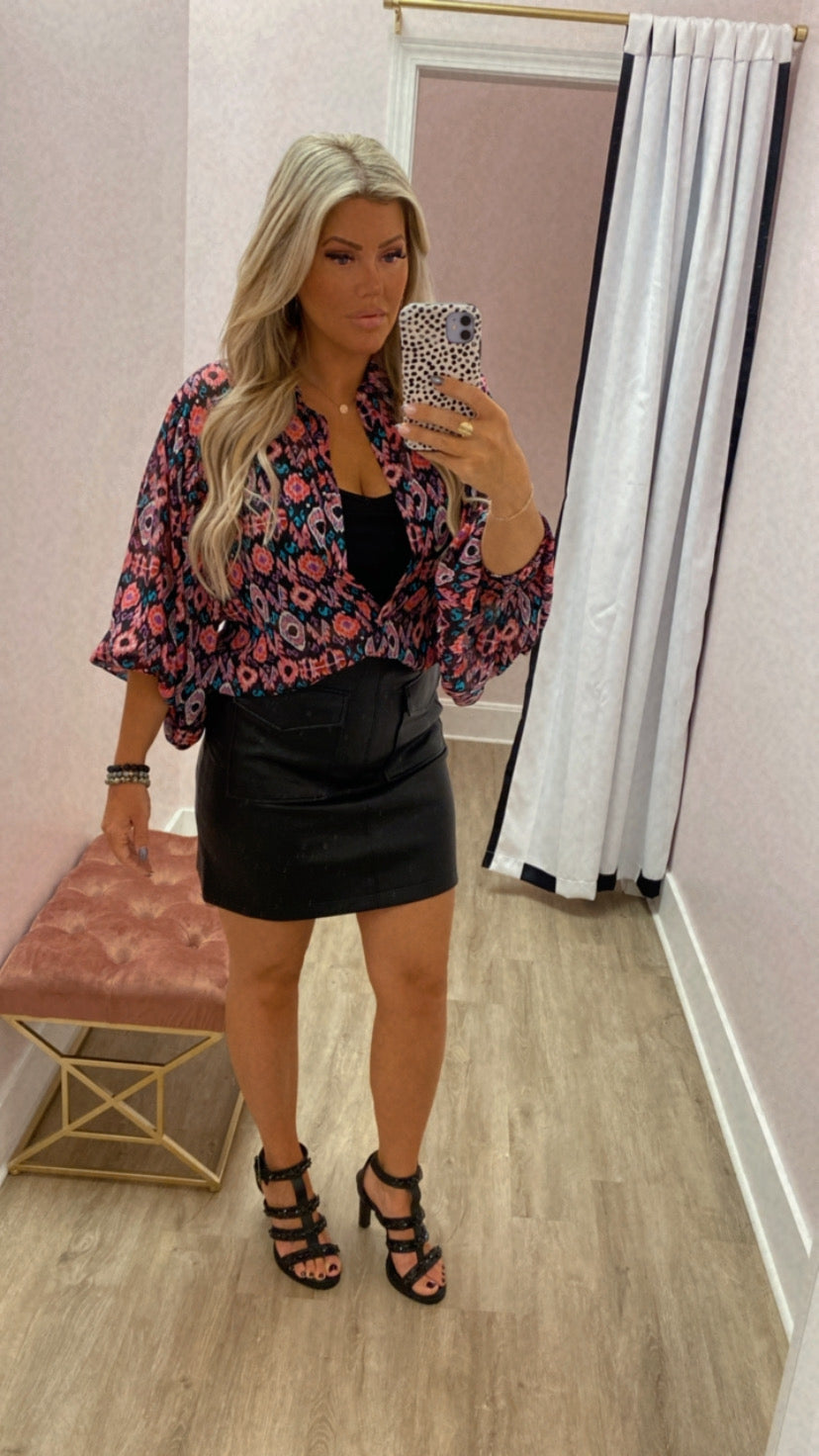 Black Vegan Leather Pocket Skirt