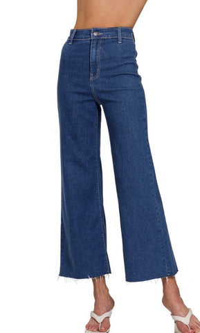Darkwash Cropped Wide Leg Jeans