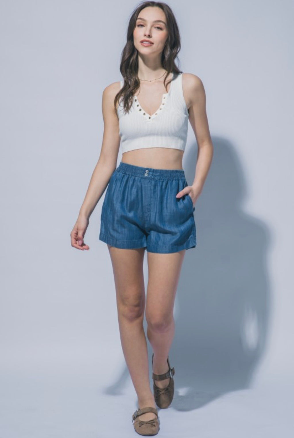 Dark Blue Tencel Shorts