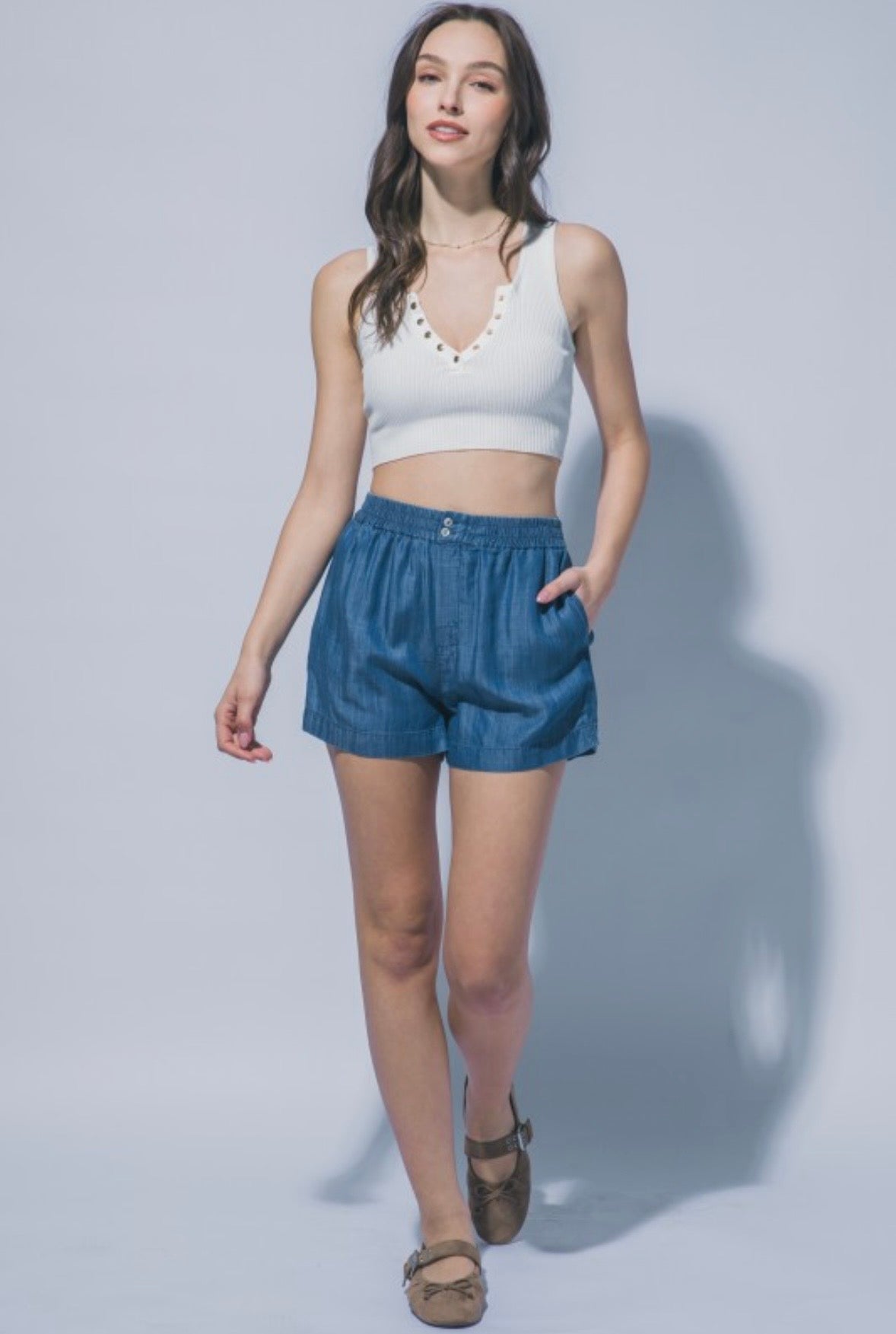 Dark Blue Tencel Shorts