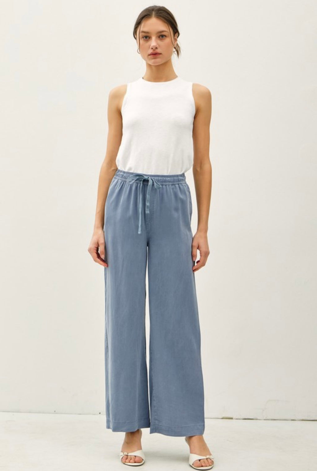 Blue Tencel Wide Leg Pants