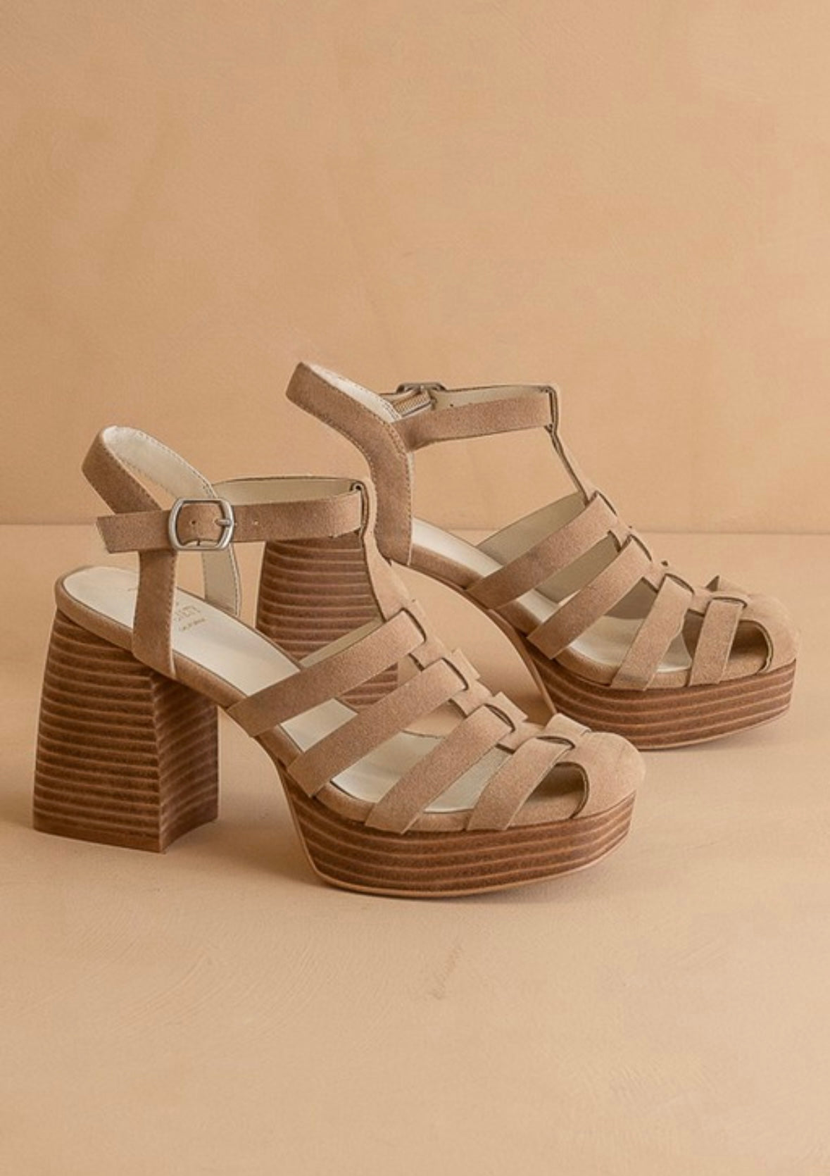 Khaki Hailee Gladiator Platform Heels
