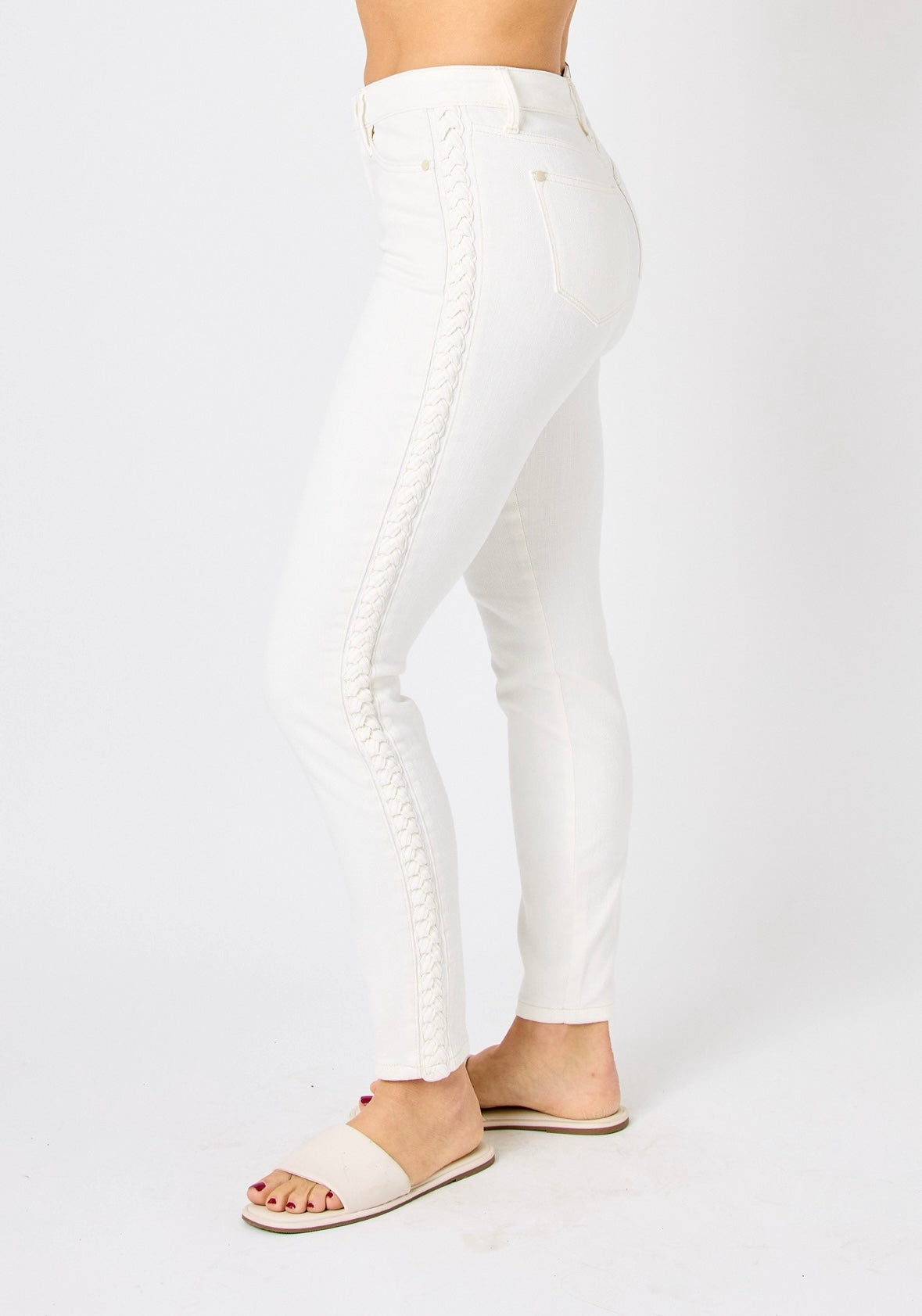 White Braided Skinny Jeans