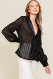 Black Fringe Glitter Button Down