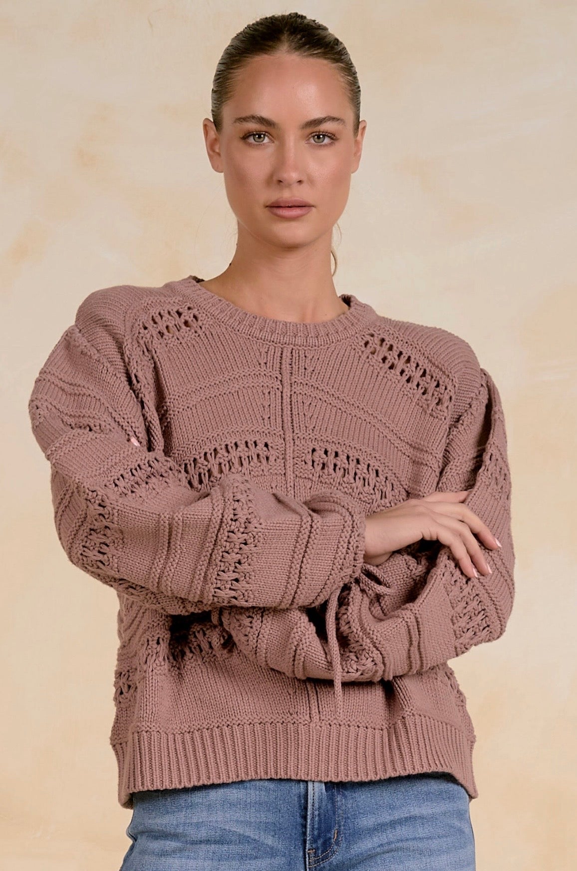 Mauve Tie Sleeve Sweater