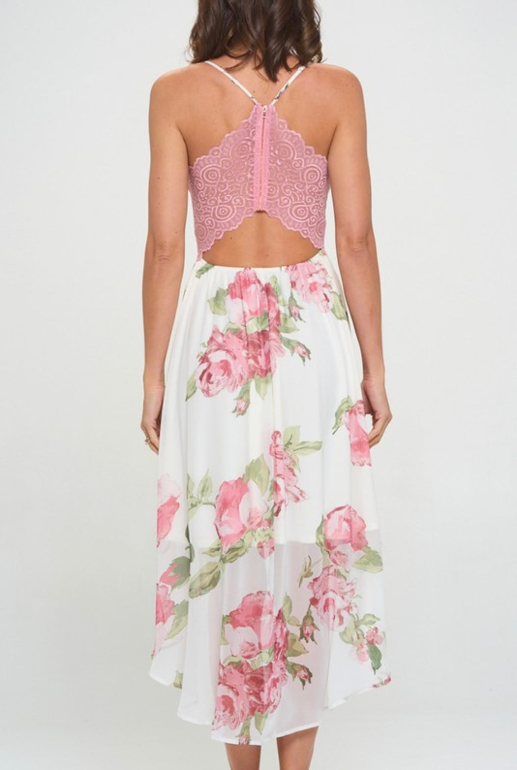 Dark Rose Floral High Low Dress