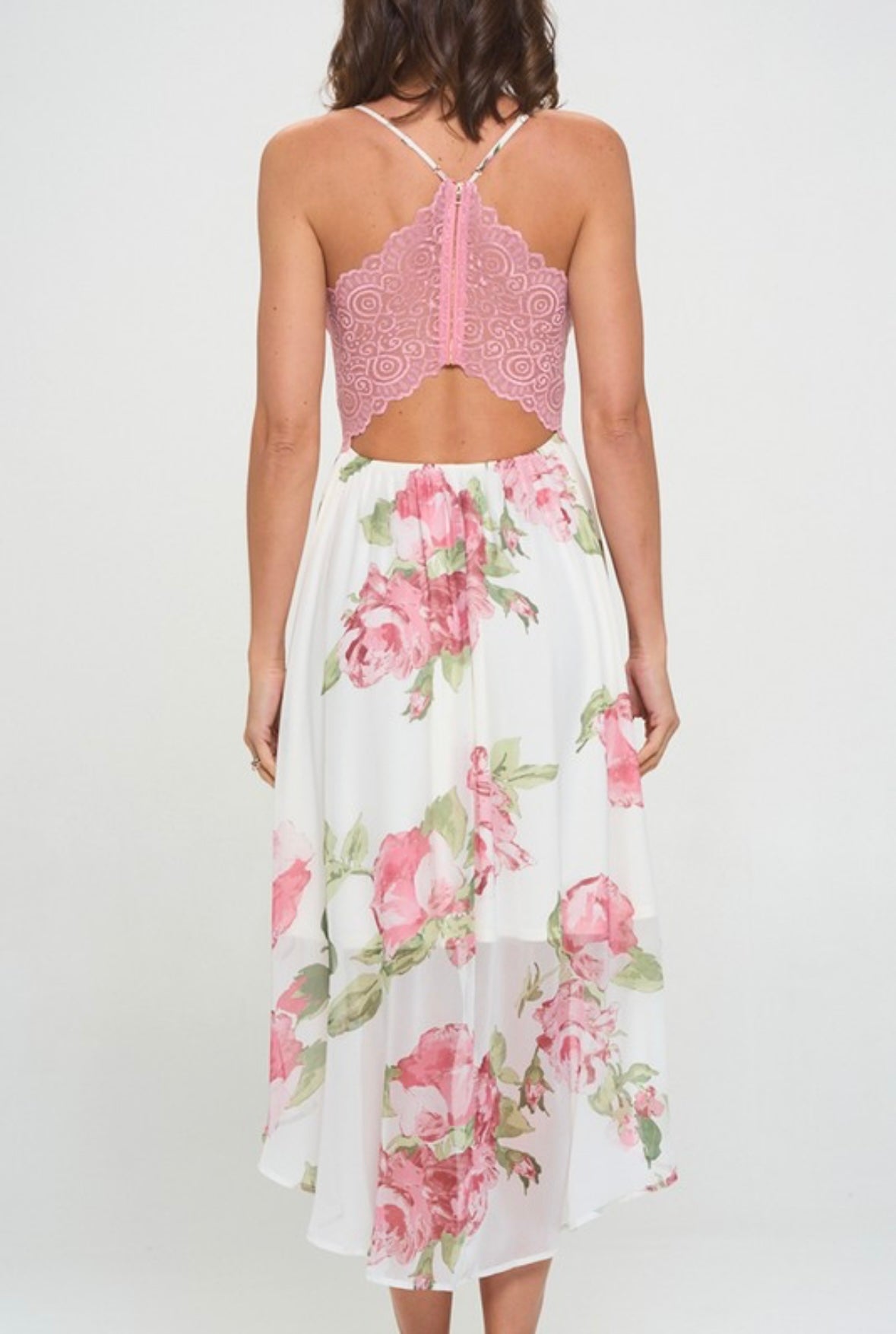 Dark Rose Floral High Low Dress