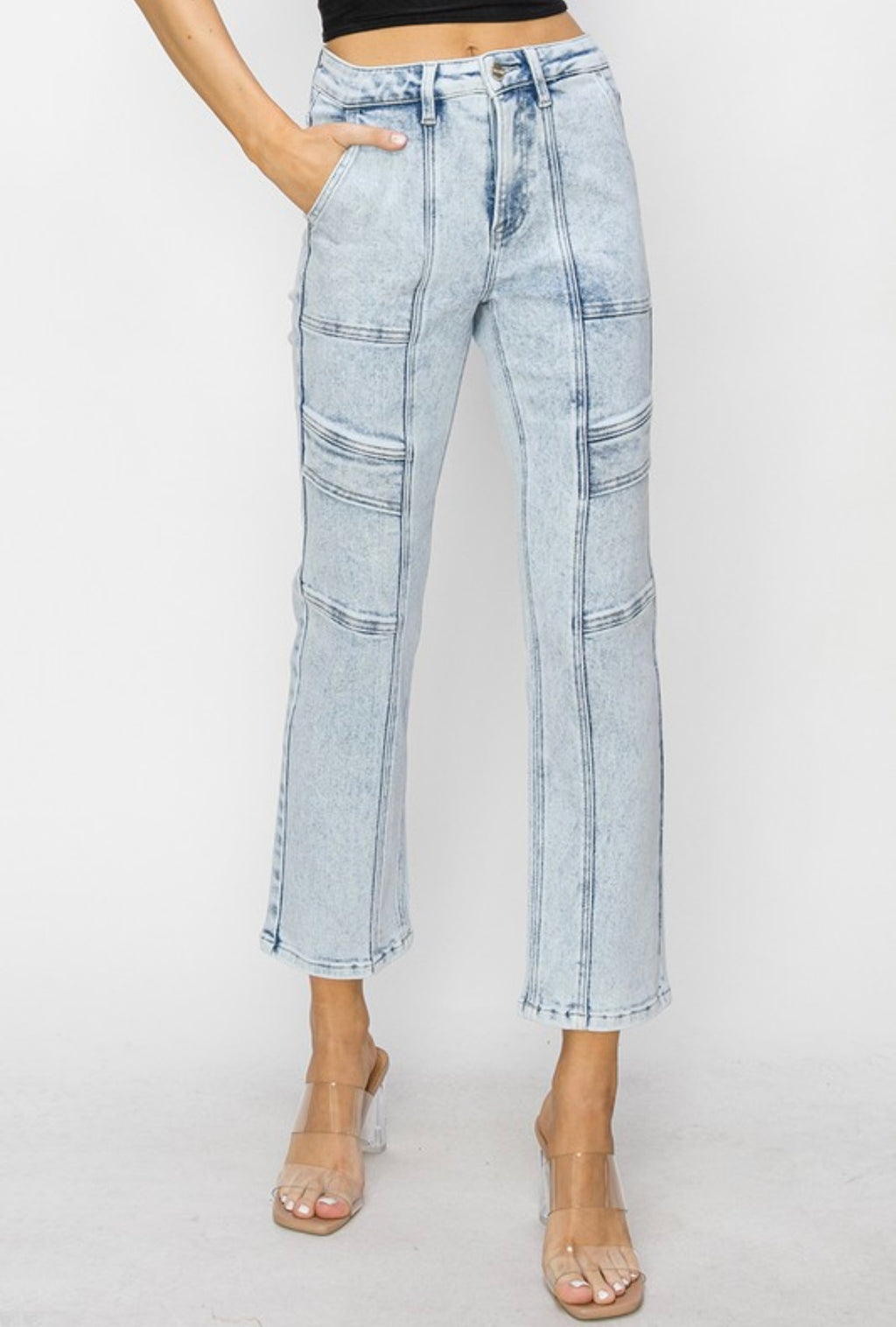 High Rise Crop Stitched Jeans
