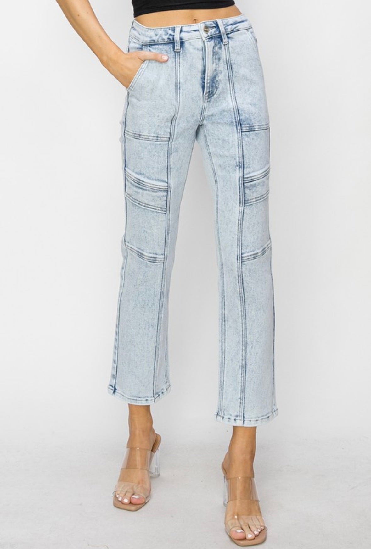 High Rise Crop Stitched Jeans