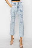 High Rise Crop Stitched Jeans