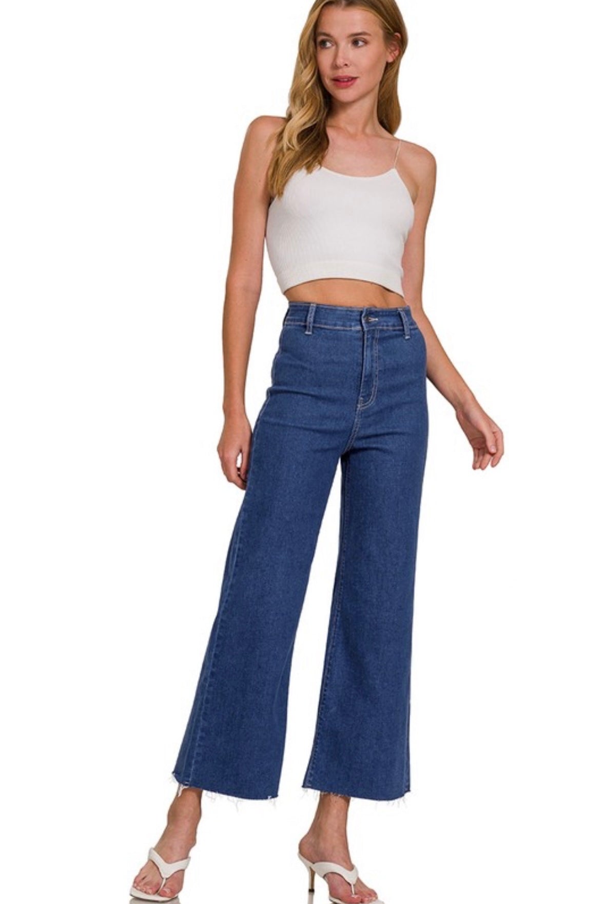 Darkwash Cropped Wide Leg Jeans