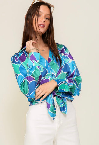 Aqua Satin Prism Button Down