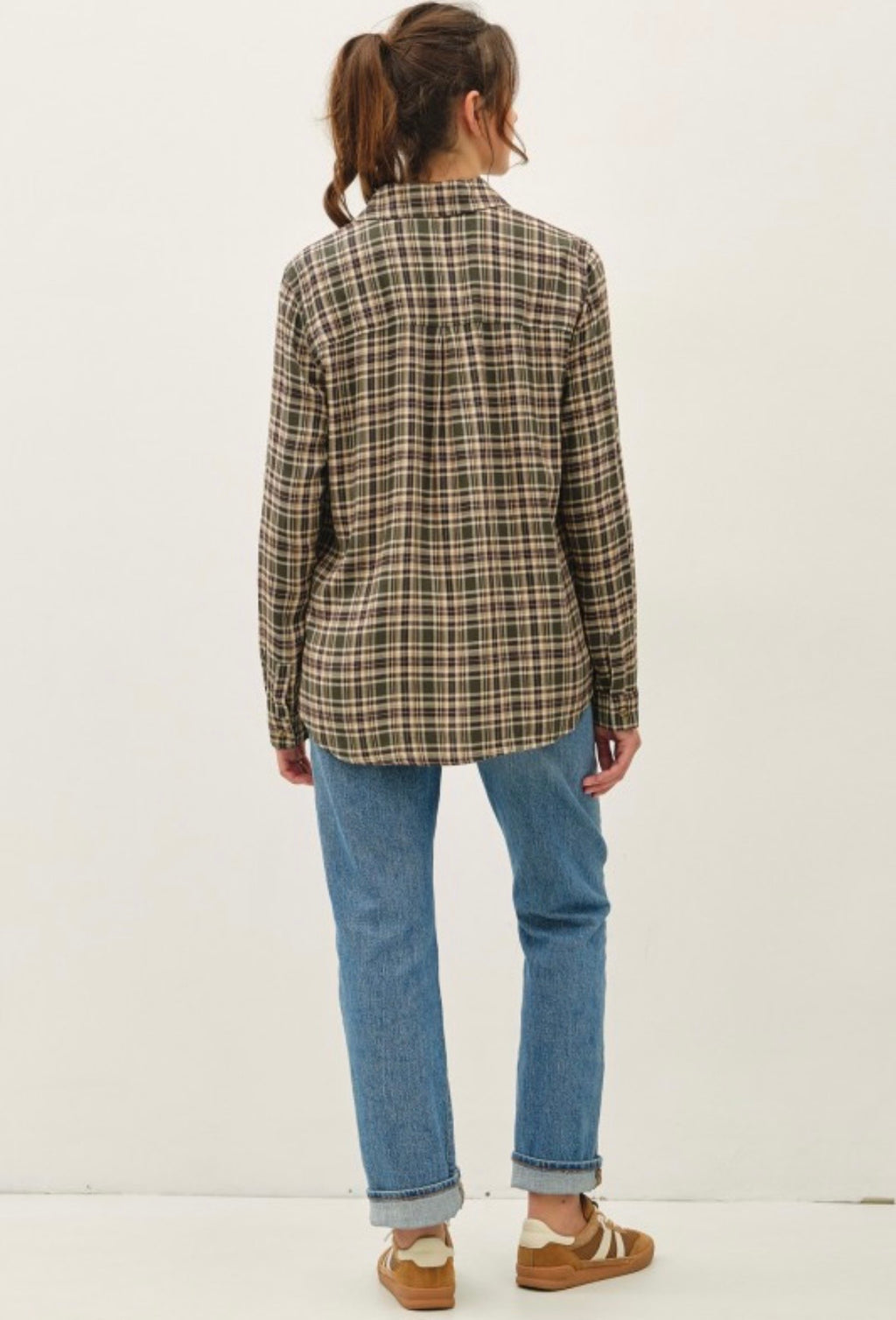 Forest Plaid Button Down Top