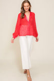 Red Fringe Glitter Button Down