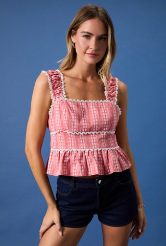 Red Tiered Lace Trim Tank Top