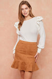 Camel Corduroy Flounce Skirt