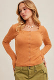 Camel Textured Snap Top