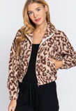 Camel Leopard Sherpa Bomber Jacket