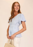 Light Blue Smocked Peplum Top