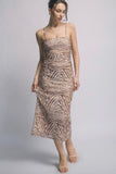 Brown Zebra Ruched Midi Dress