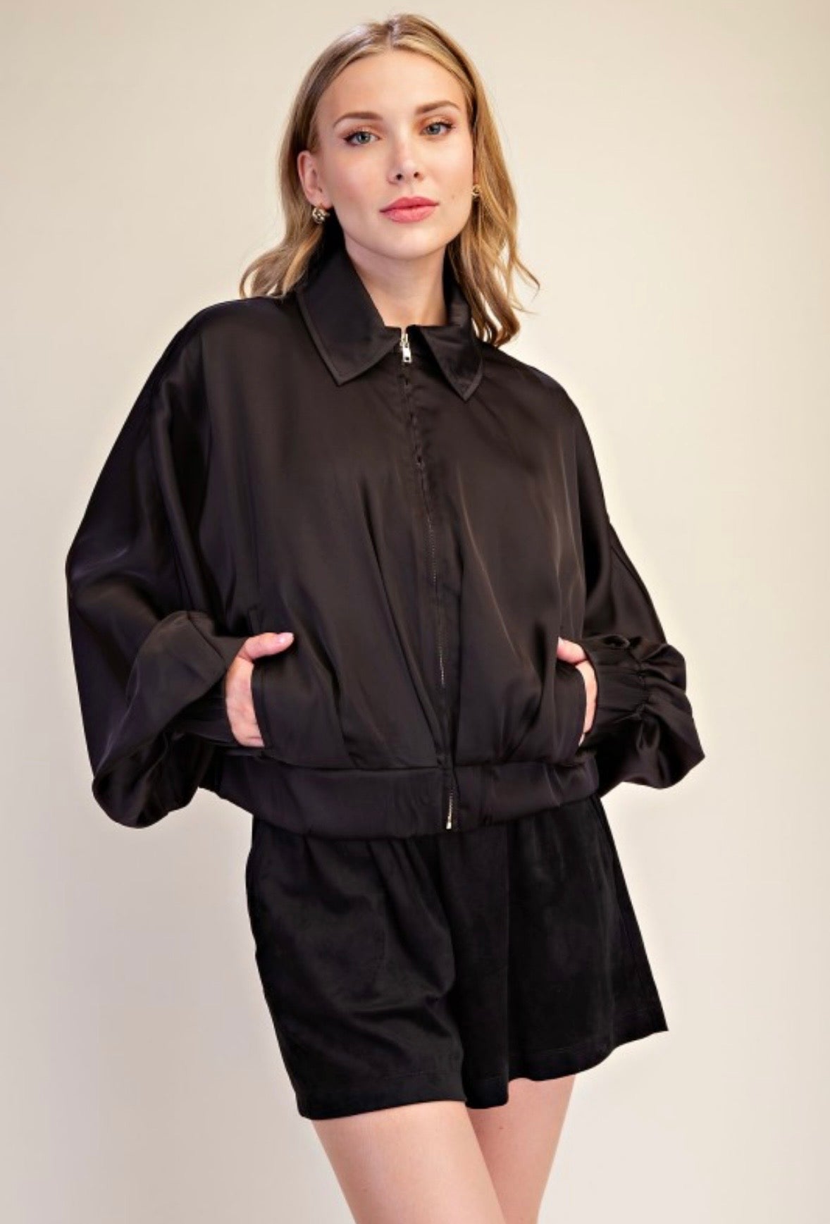 Black Satin Bomber Jacket