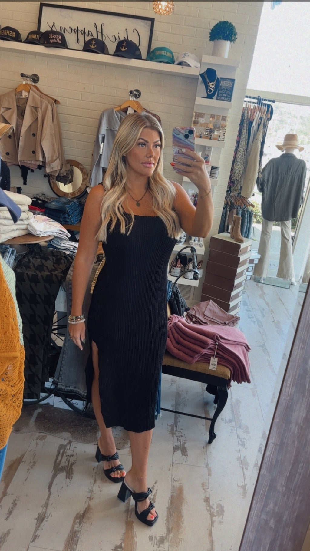 Black Textured Midi Dress