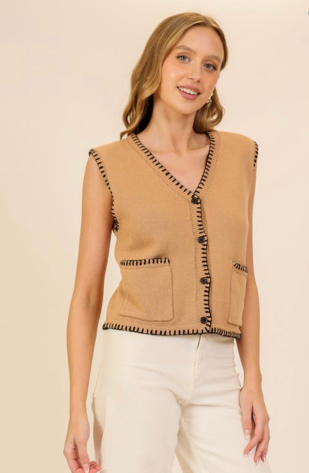 Camel Stitched Sweater Vest