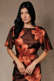 Brown Floral Satin Tie Blouse