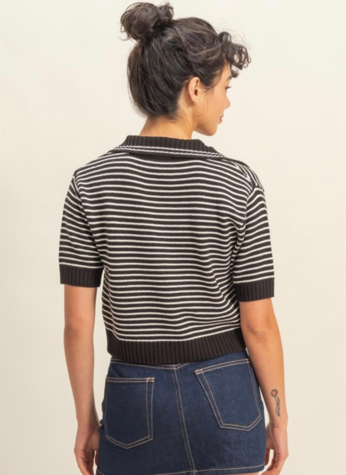 Black Striped Collard Sweater