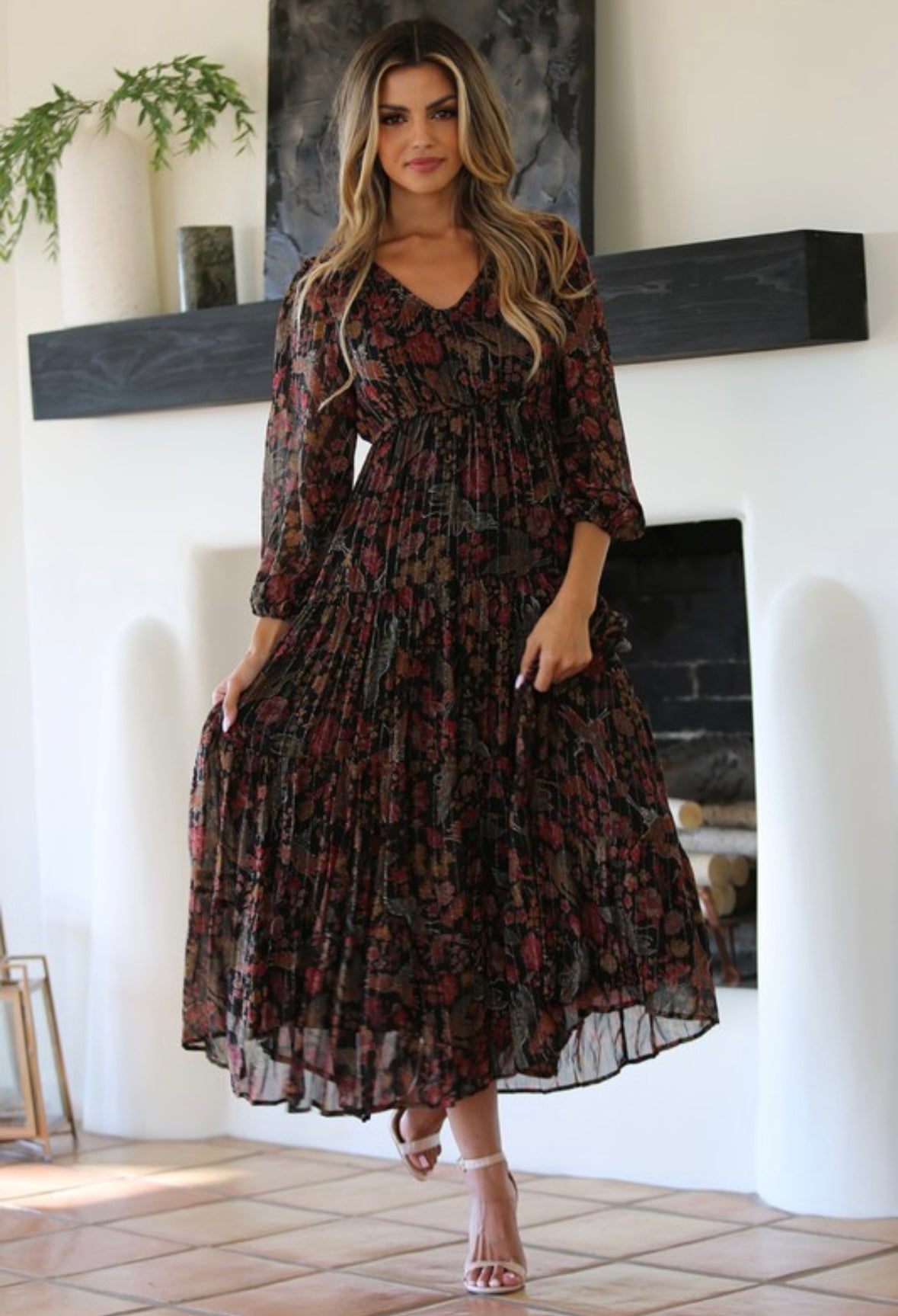 Desert Floral Metallic Dress