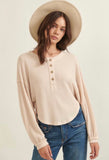 Cream Waffle Cropped Henley Top